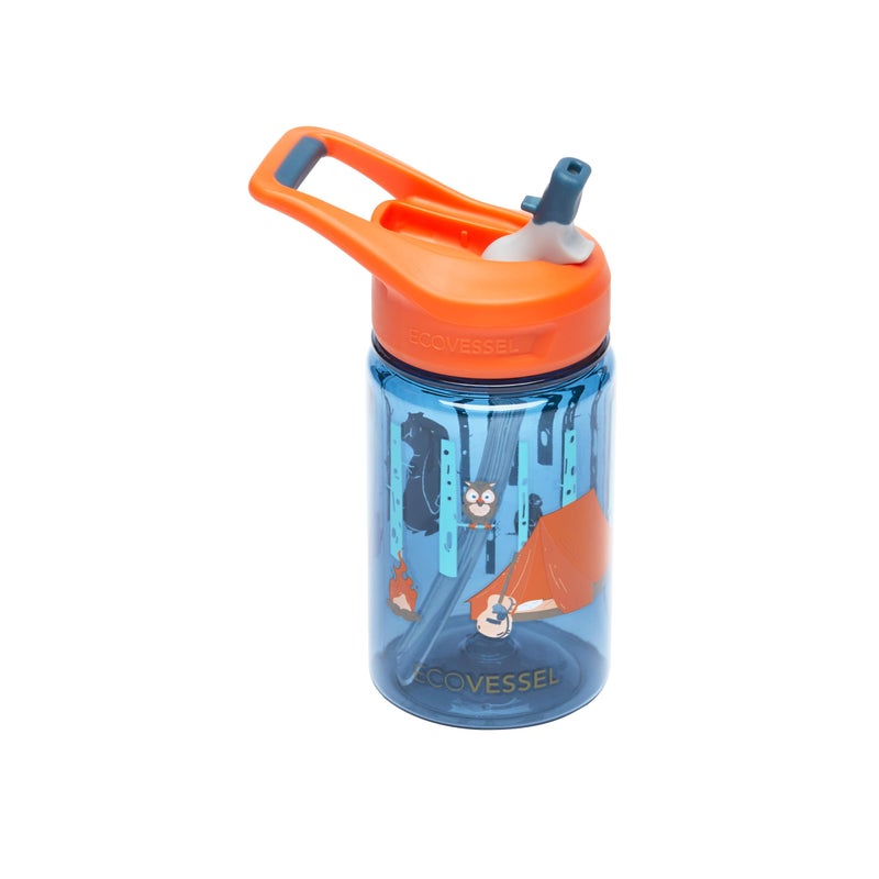 EcoVessel SPLASH Tritan Plastic Kids Water Bottle with Straw, Leak Proof Flip Top Lid, and Carry Handle Kids Cups Sports Water Bottle 12 oz (Camping) - Image 1